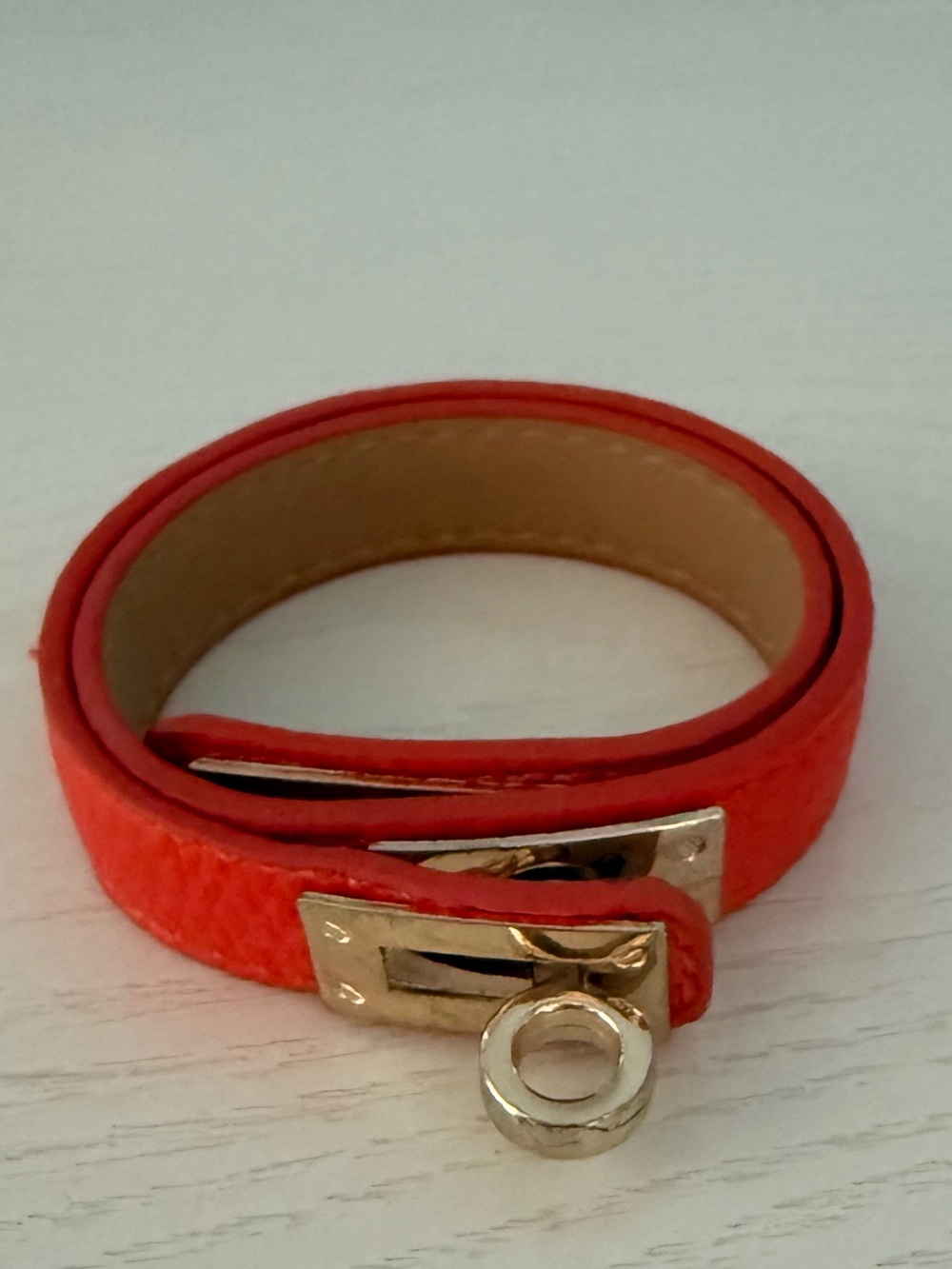 π H Orange βKellyβ Double Tour Wrap Around Leather Bracelet with Gold Hardware π§‘ - Picture 5 of 6